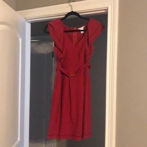 Red belted dress